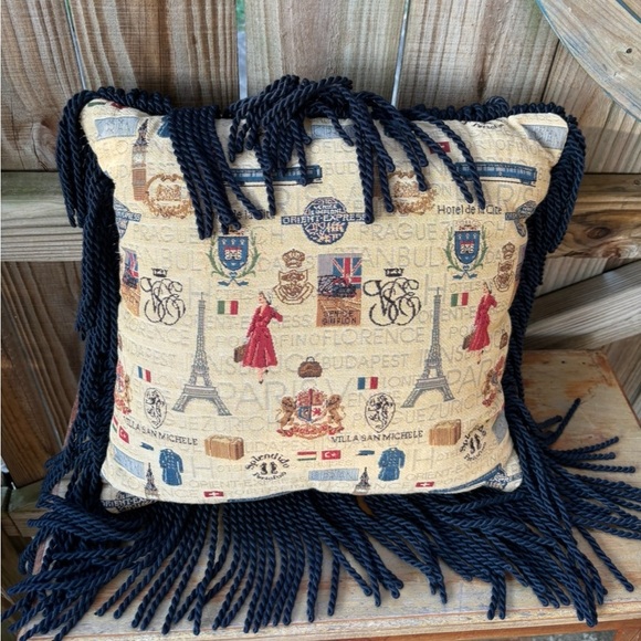 Orient Express Venice Paris Train Tapestry Fringed Throw Pillow 14” - Picture 3 of 7